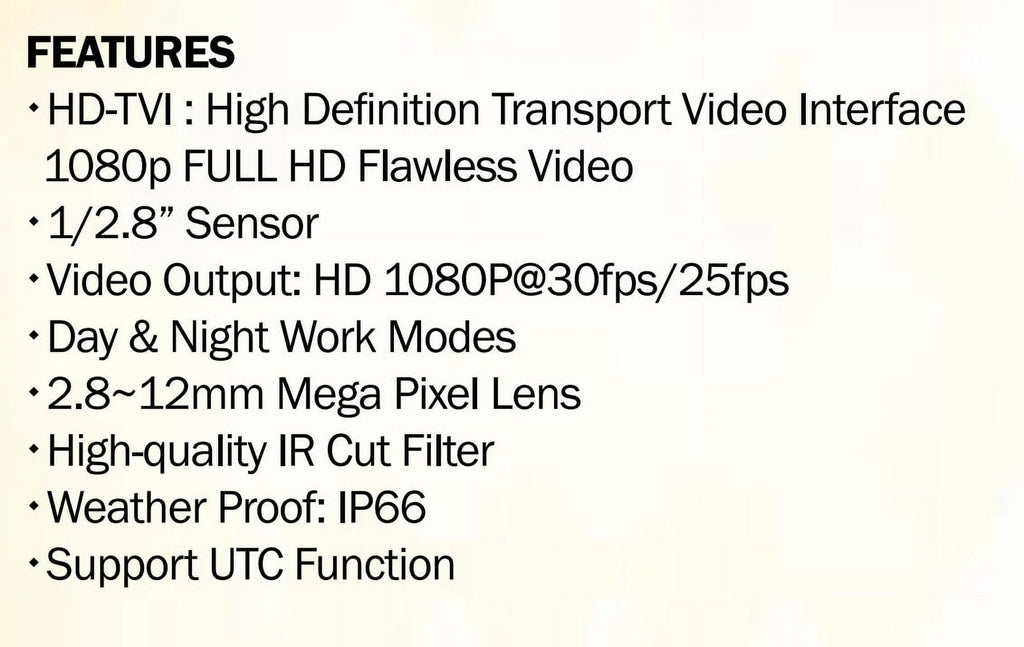 Eyemax TIR-0412V-W HD-TVI 2MP Outdoor Bullet Camera, 2.8-12mm, 42 IR LED 12V DC