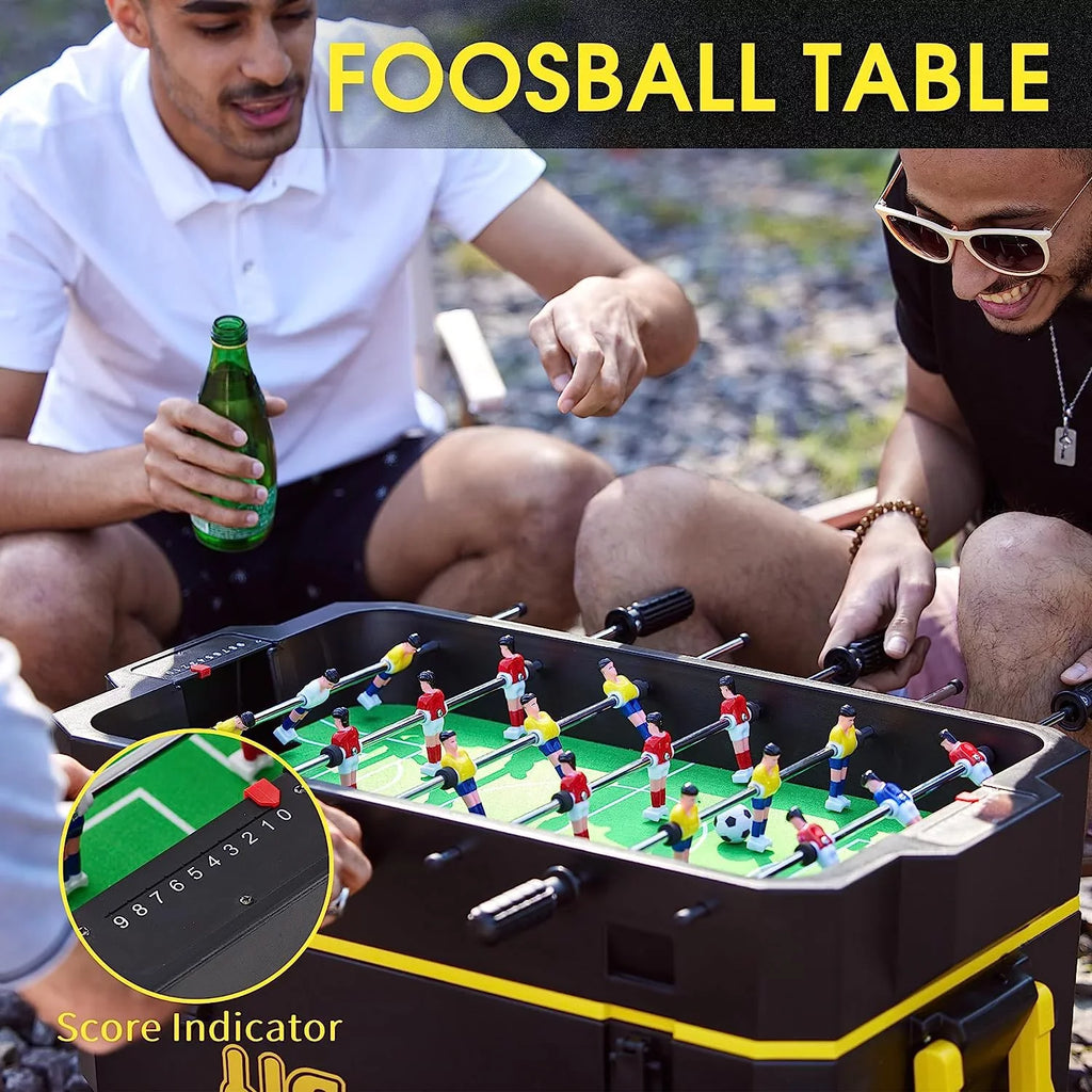 Cooler - 65 QT Ice Chest with Foosball Table, Portable Hard Cooler with Wheels, Optimal for Camping, Picnic, Barbecue, Outdoor Family Gathering Black & Red