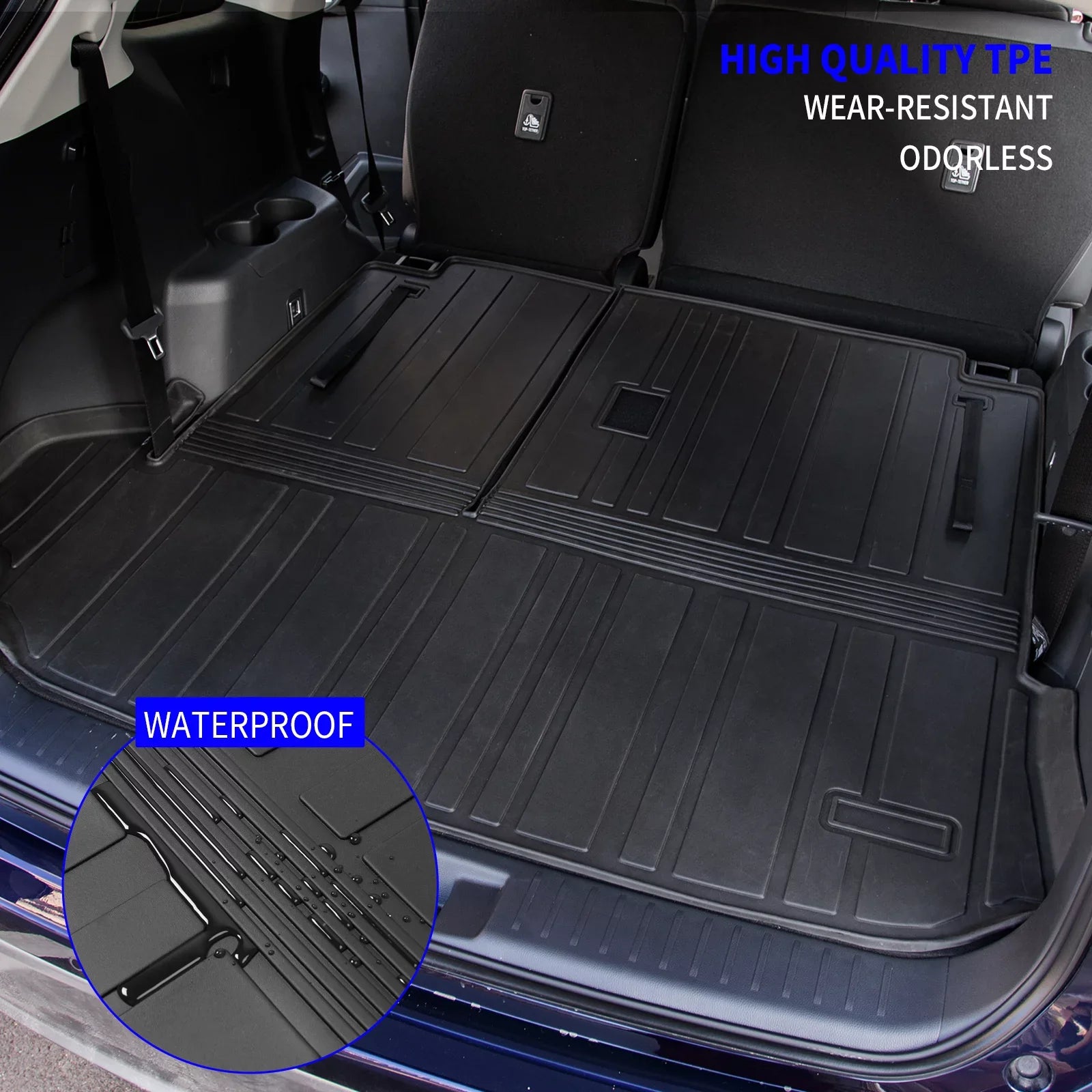 Cargo Mat Fitting with 2020-2024 Toyota Highlander Trunk Mat Cargo Liner TPE Back Seat Wrap Protector 2022 7 Seats Highlander Accessories (2020-2023, Trunk Mat with Backrest Mat)