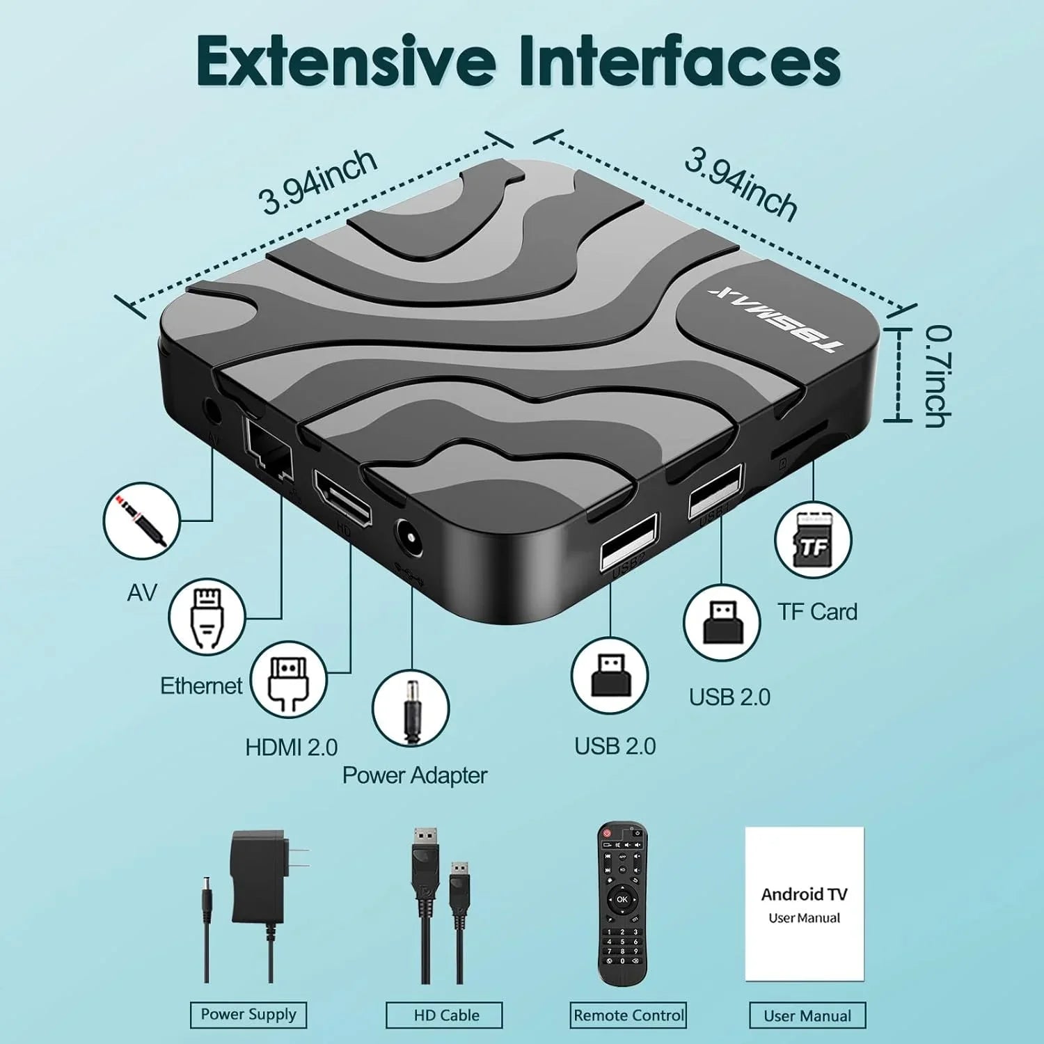Android TV Box, T95MAX Android TV Box 12.0 4GB RAM 32GB ROM 6K 4K TV Box, TV Box Android H618 Chip Quad-core Cortex-A53 2.4G/5G Wi-Fi Bluetooth 4.0 USB 100M