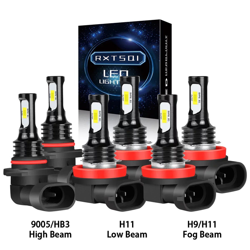 For Honda Civic 2016-2020 LED Headlight Bulbs 9005 H11 High/Low Beam H11 H8 Fog Light 6000k 6Pcs