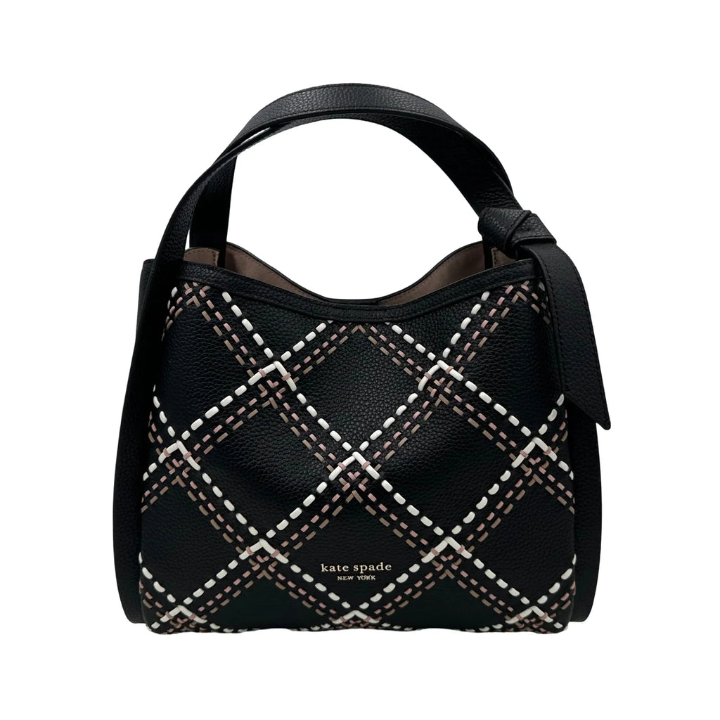 Kate Spade Knott Plaid Stitched Medium Crossbody Tote - Black