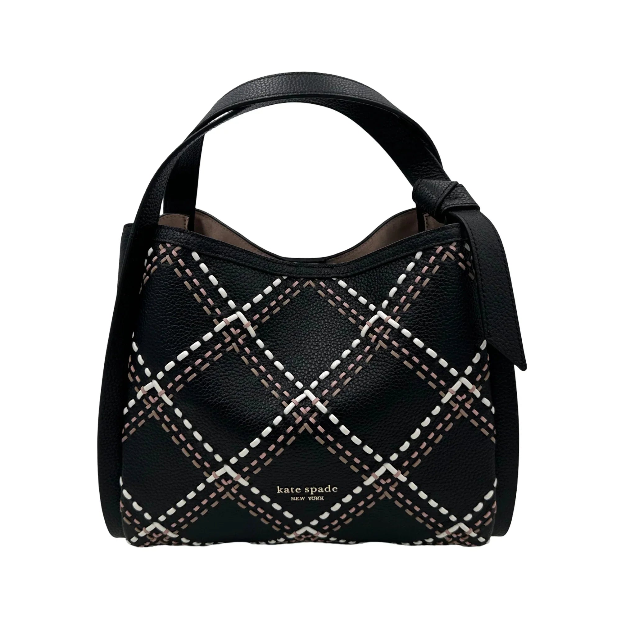 Kate Spade Knott Plaid Stitched Medium Crossbody Tote - Black
