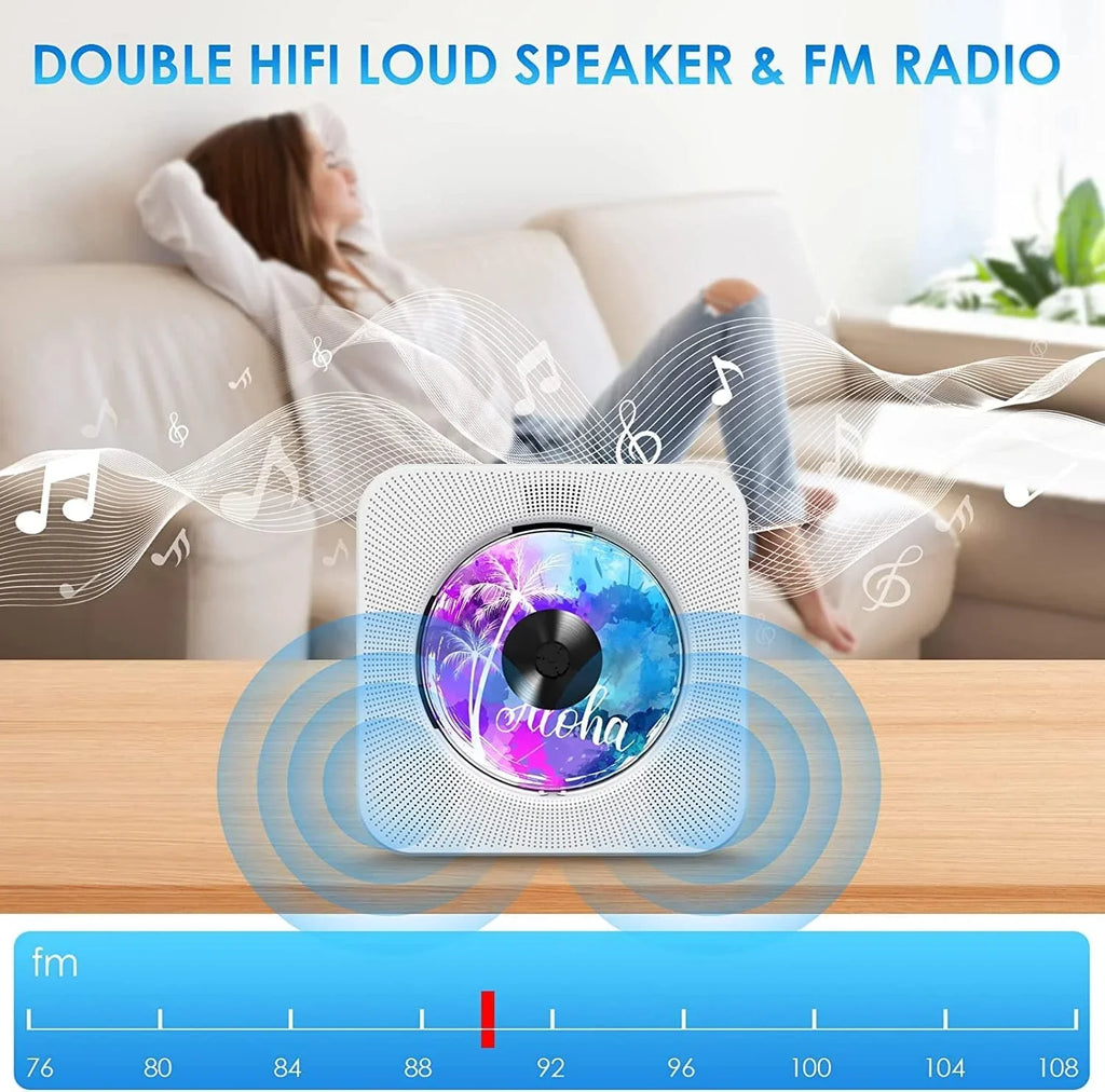 Gueray Portable CD Player with Bluetooth, Desktop CD Music Players for Home Built-in Double HiFi Sound Speakers, Support AUX&USB Headphone Jack, FM Radio Boombox, LCD Screen Display for Kids Gift