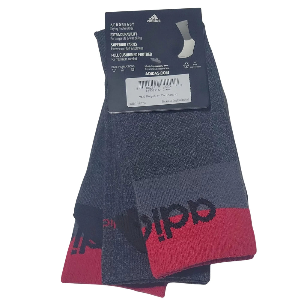 Adidas Socks Mens Large Gray Crew 6-12 Cushioned Aeroready 3 Pairs