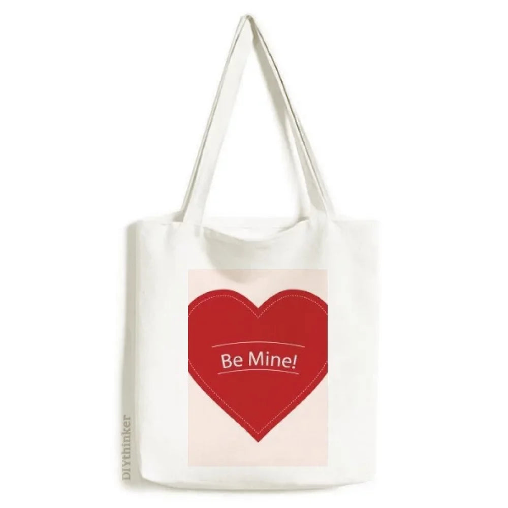 Valentine's Day White Be Mine Tote Canvas Bag Shopping Satchel Casual Handbag