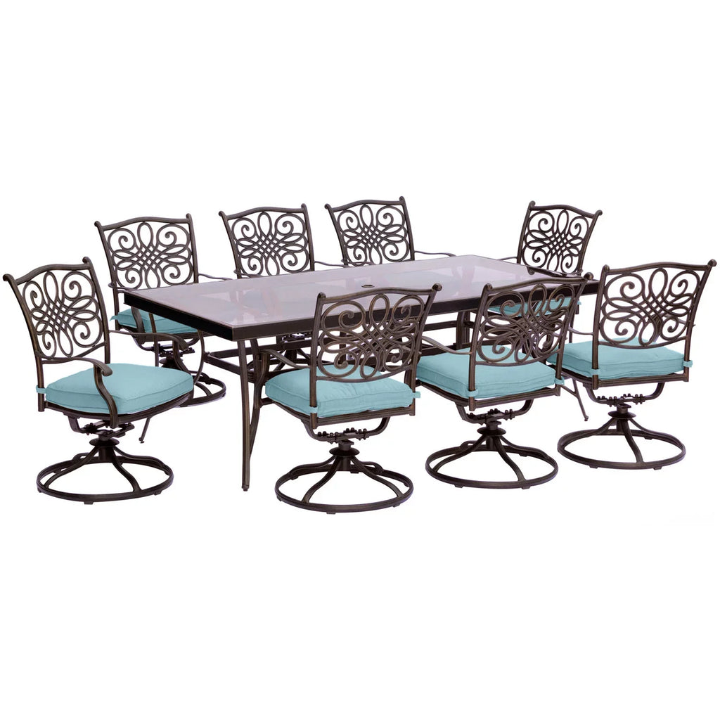 Cambridge Seasons 9-Piece Dining Set in Blue with Extra Large Glass-Top Dining Table