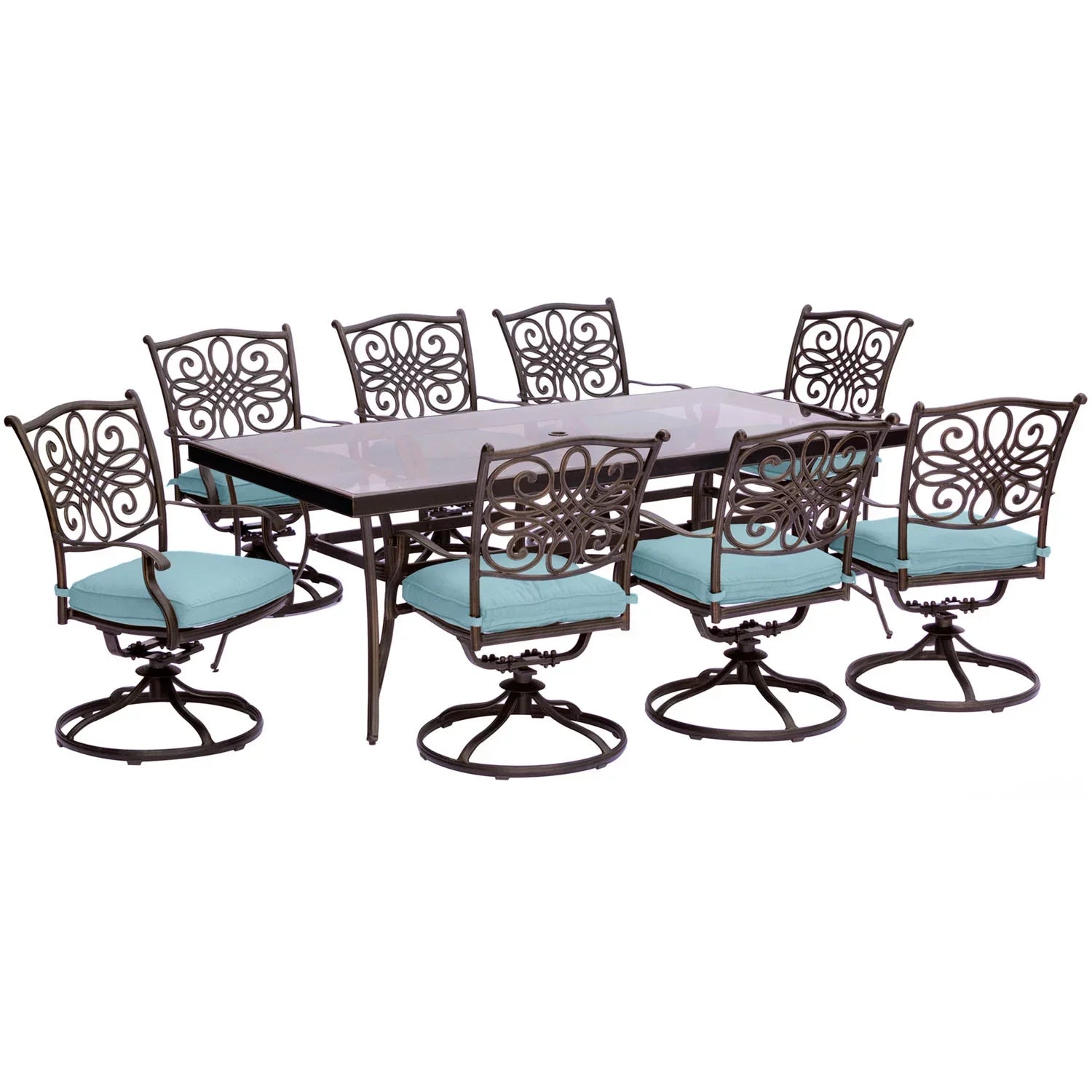 Cambridge Seasons 9-Piece Dining Set in Blue with Extra Large Glass-Top Dining Table