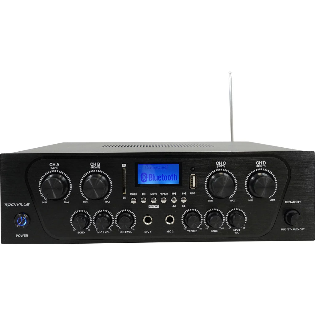 Rockville RPA40BT 4-Room/Zone Home Audio Kit w/Receiver+(8) In-Wall Speakers