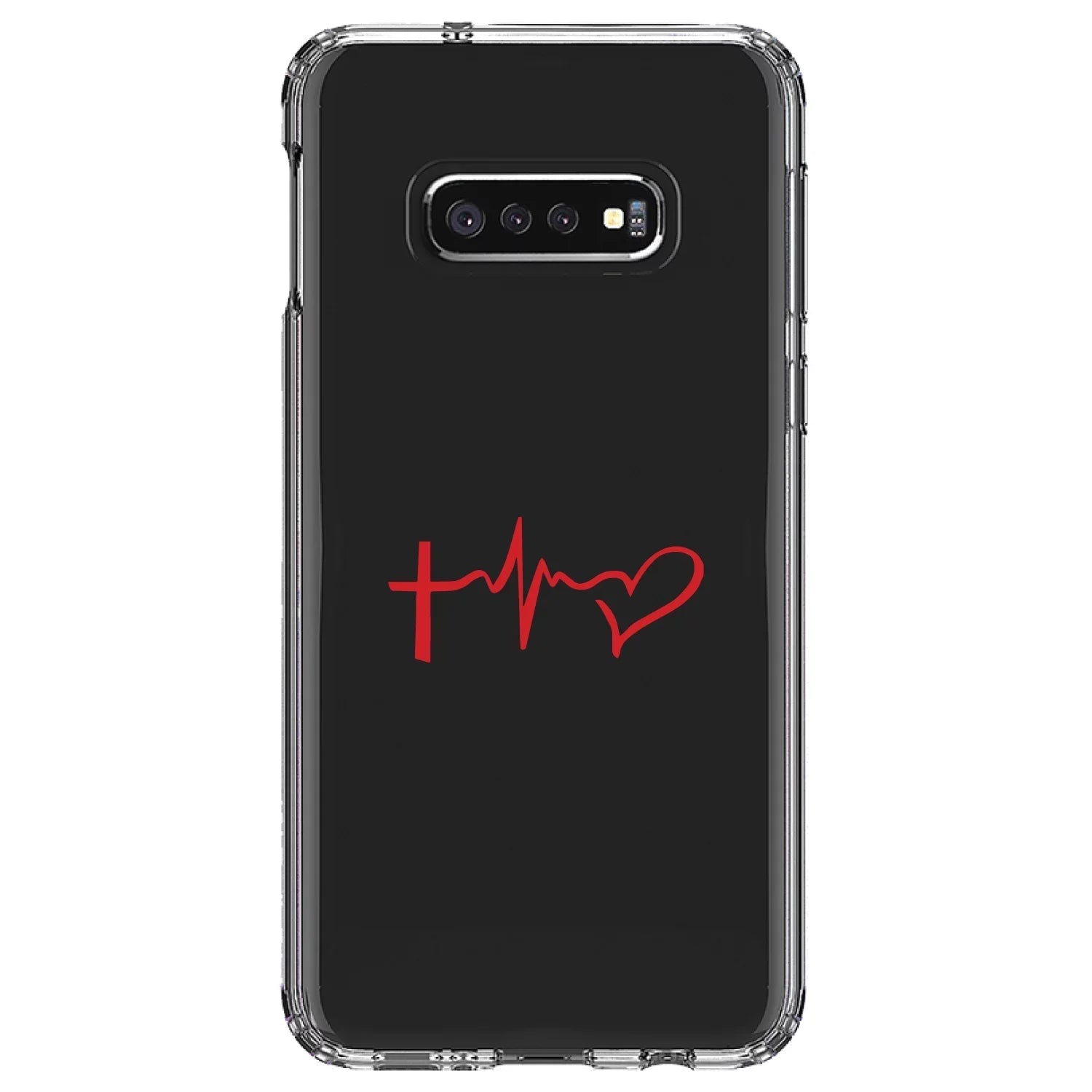 DistinctInk Clear Shockproof Hybrid Case for Samsung Galaxy S10e (5.8" Screen) - TPU Bumper Acrylic Back Tempered Glass Screen Protector - Cross Heart - Faith Hope Love