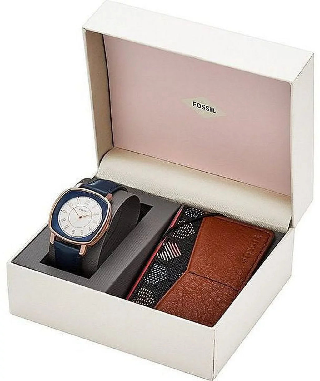 Fossil Women's Optimal ES4248SET Blue Leather Analog Quartz Fashion Watch