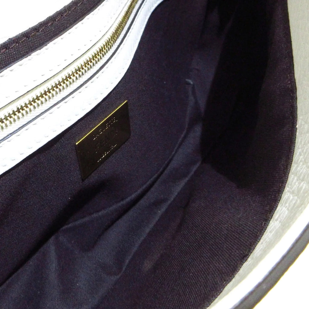 Pre-Owned Authenticated Fendi Fila Mania Beaded Baguette Calf Leather White Shoulder Bag Unisex (Good)