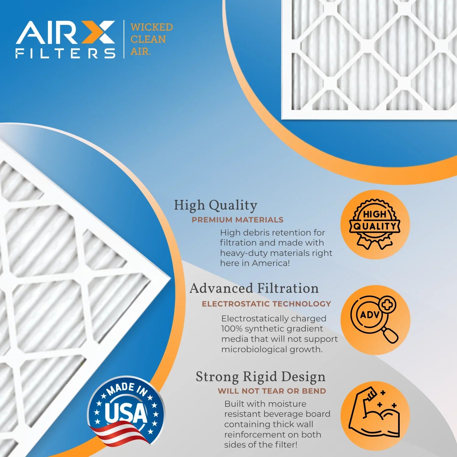 18x20x1 Air Filter MERV 13 Comparable to MPR 1500 - 2200 & FPR 9 Electrostatic Pleated Air Conditioner Filter 6 Pack HVAC AC Premium USA Made 18x20x1 Furnace Filters by AIRX FILTERS WICKED CLEAN AIR.