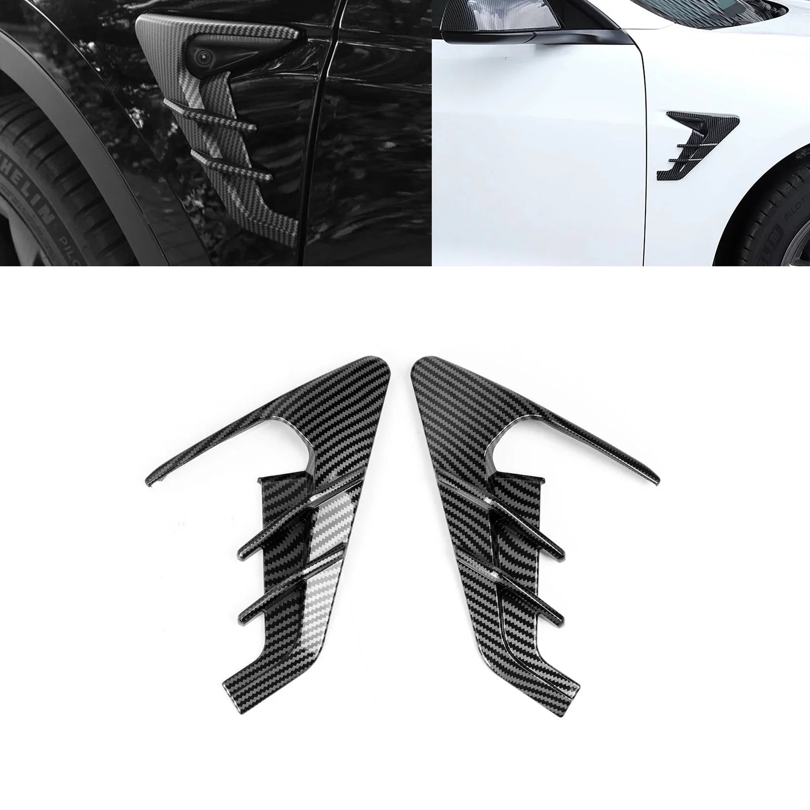 Xotic Tech Side Marker View Camera Indicator Turn Signal Coating Trim, Carbon Fiber Pattern, Fitting with Tesla Model 3 Model Y 2021+