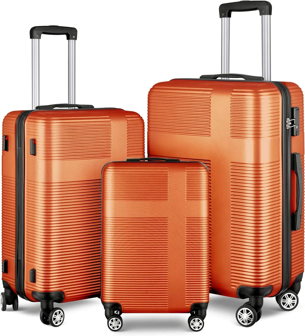 Orange(20in/24in/28in) Suitcase Set 3 Piece, Hardside Luggage Sets with Spinner Wheels,Orange Luggage Sets for Women with TSA Lock