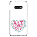 DistinctInk Clear Shockproof Hybrid Case for Samsung Galaxy S10e (5.8" Screen) - TPU Bumper, Acrylic Back, Tempered Glass Screen Protector - Faith / Hope / Love - Floral