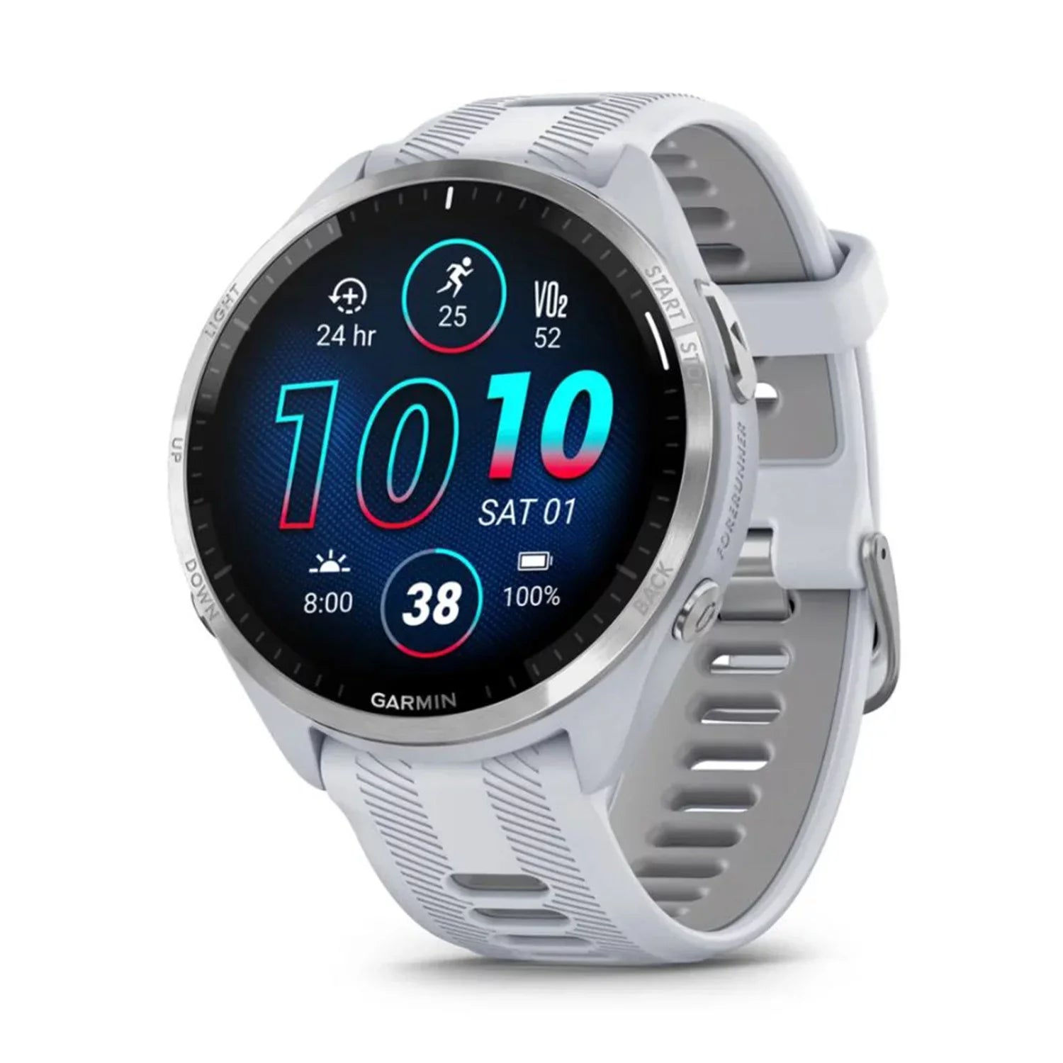 Garmin Forerunner 965 Smartwatch (White) Bundle with USB-C Charging Cable and Adapter, 6Ave Cleaning Kit, and Extended Protection