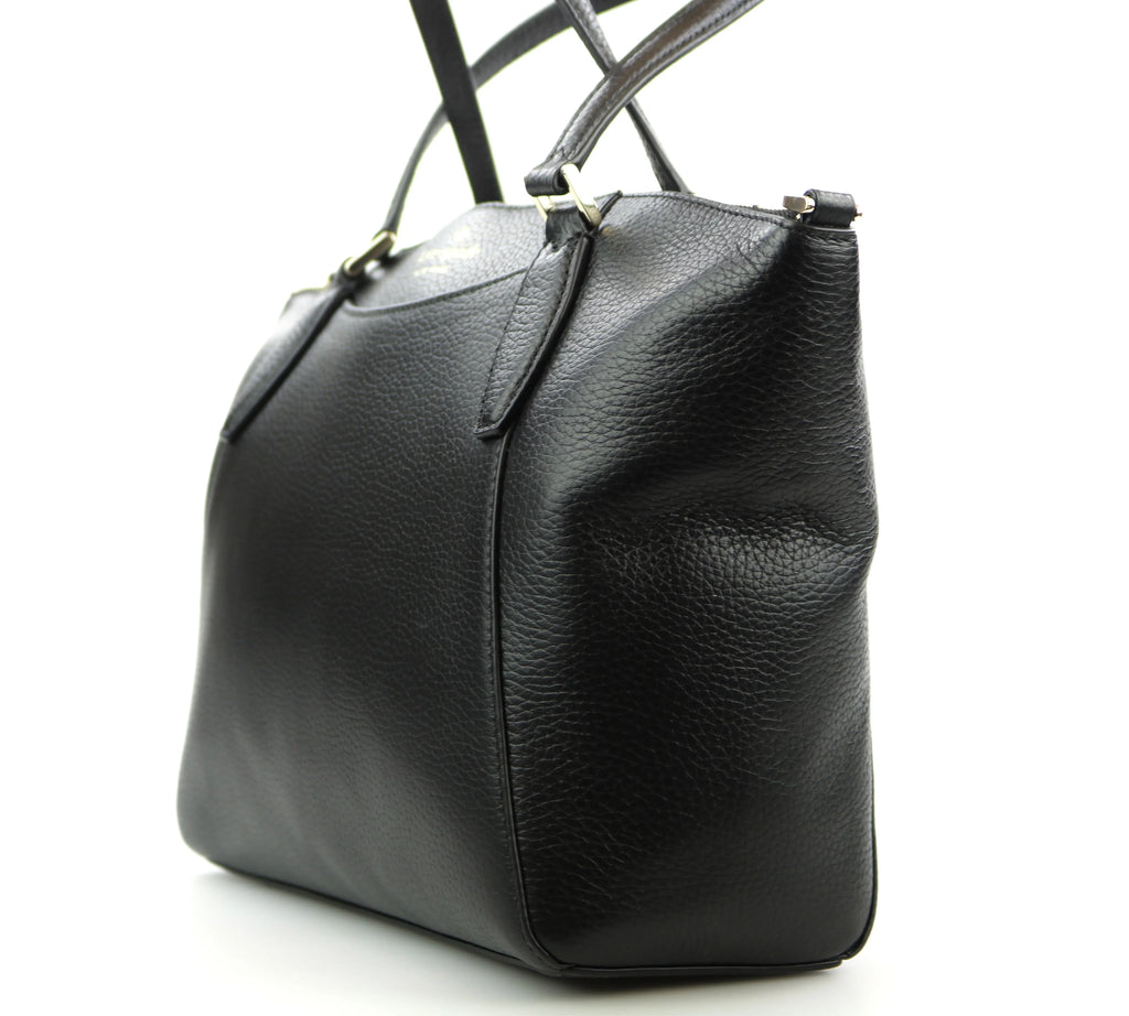 Kate Spade Monica Medium Black Pebbled Leather Satchel Bag Crossbody Handbag