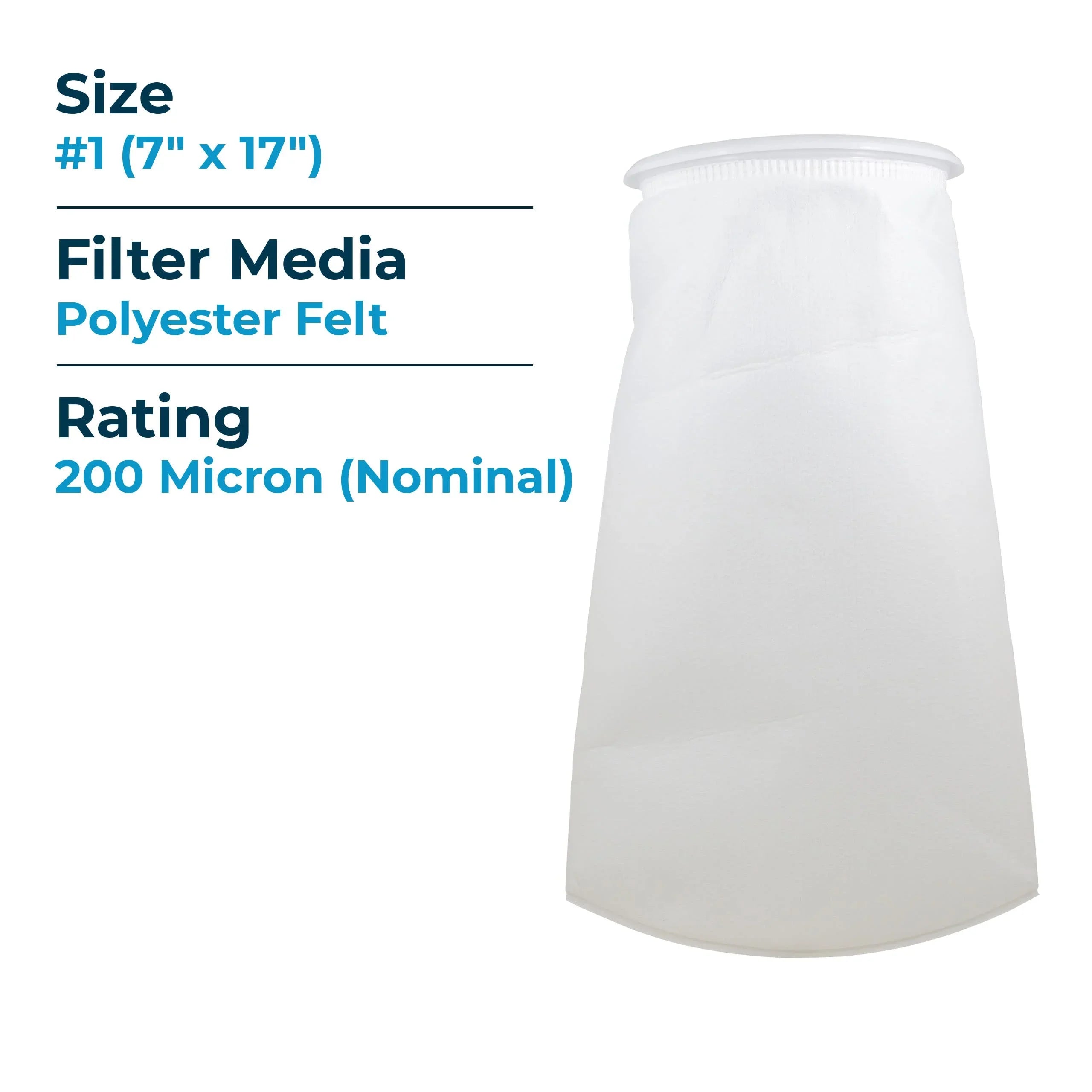 SpiroPure SP-BE-1-200 200 Micron #1 (7" x 17") Polyester Felt Liquid Bag Filter (Case of 40)