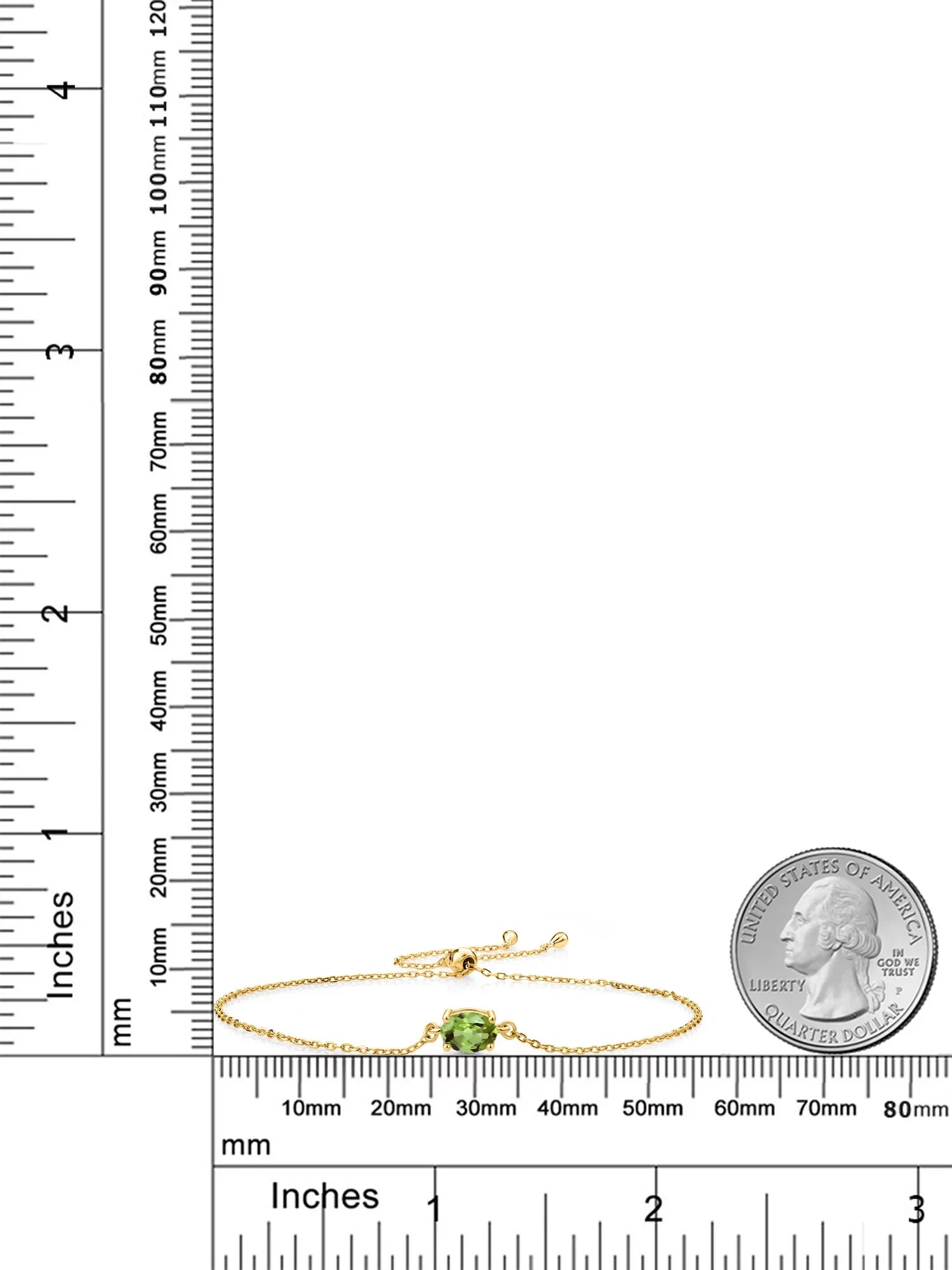 Gem Stone King 18K Yellow Gold Plated Silver Green Peridot Solitaire Bracelet For Women (0.90 Cttw, Oval Cut 7x5mm)