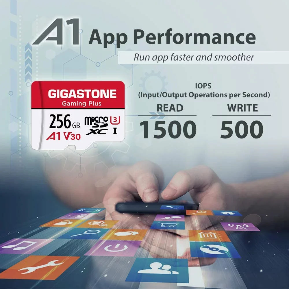 Gigastone 256GB Micro SD Card, Gaming Plus, A1 V30, for Nintendo Switch, High Speed 100MB/s, 4K Video Recording, Fitting with Nintendo Switch Dash Cams GoPro Cameras