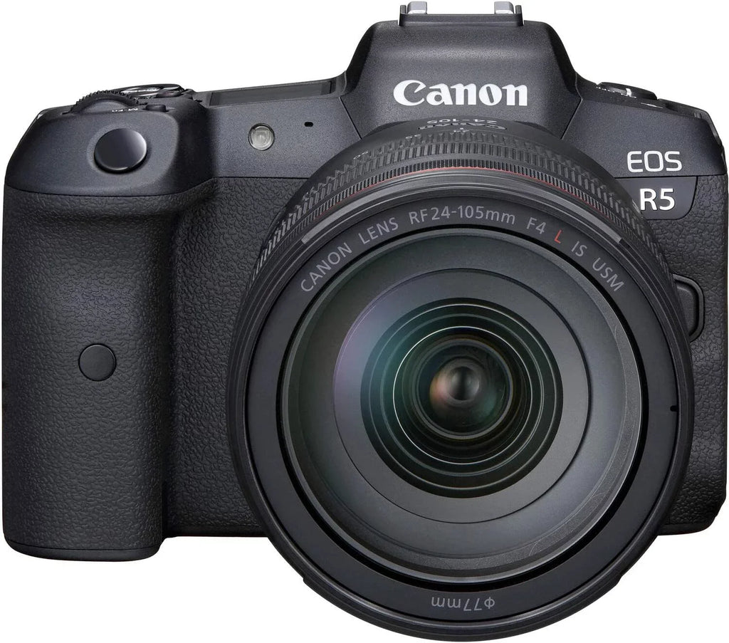 Camera bundle for Canon EOS R5 Mirrorless Camera with RF 24-105mm f/4 L IS USM Lens + Shotgun Microphone with Video Kit Accessories (128GB, Tripod, Flash and More)